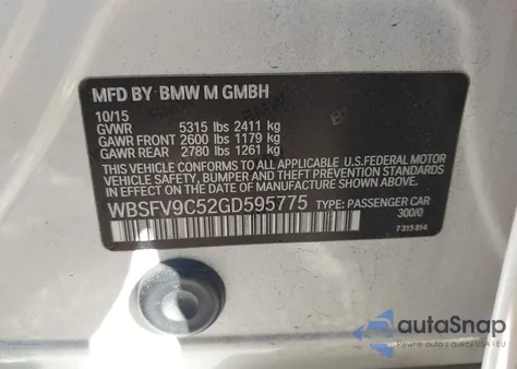 2016 BMW M5 z USA, uszkodzony, nr VIN WBSFV9C52GD595775